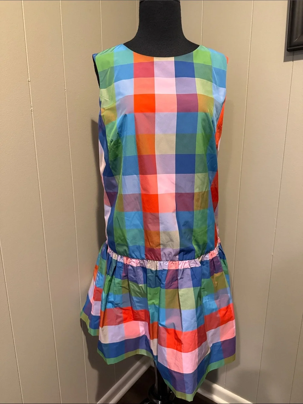 kate spade Women’s Medium Multicolor Check Drop-Waist Midi Dress